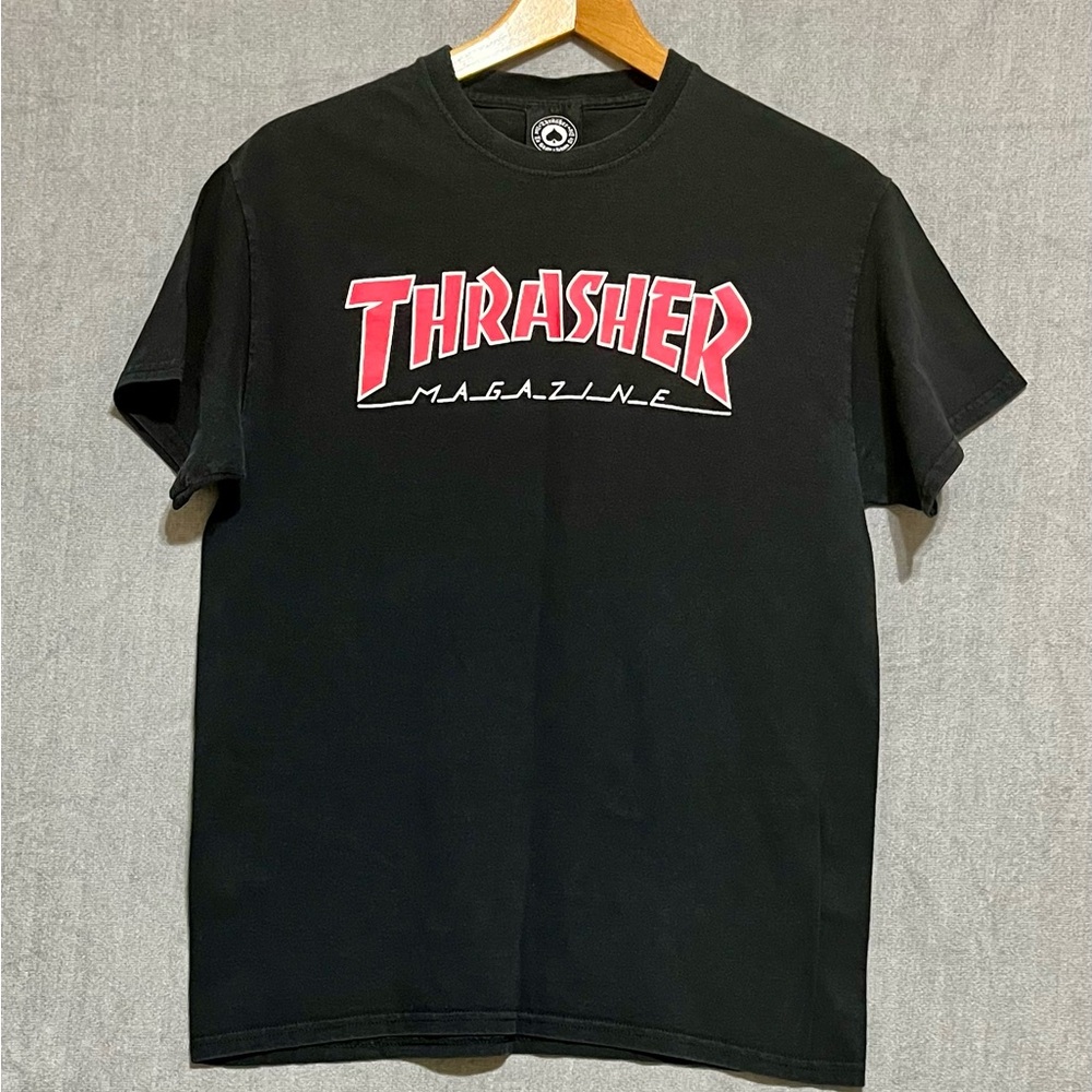 Thrasher Black and Red Short Sleeve Heavy Cotton Tee‎ Adult Size Medium Vintage